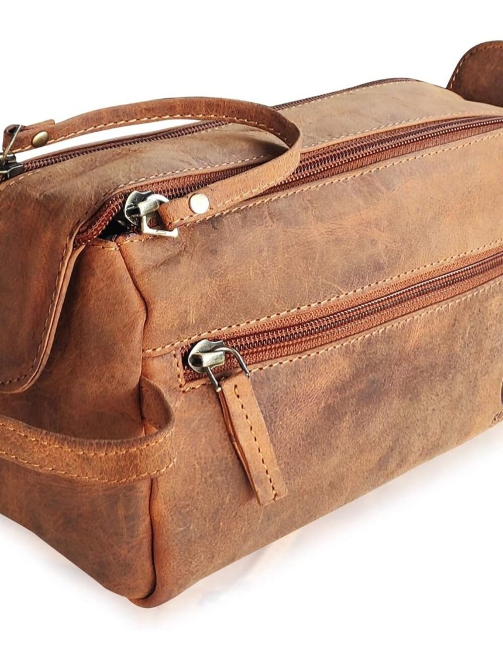 Leather Wash Bag for Men - Travel Toiletry Bag - Shaving Dopp Kit Toiletries Org